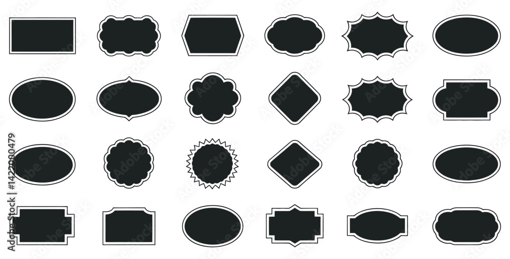 Aufkleber collection of twenty four black and white frames with varied shapes suitable for label design