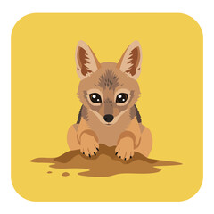 Obraz premium Cute wild jackal resting on dirt mound with alert expression in nature background vector illustration 