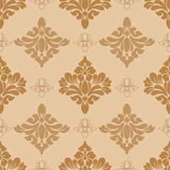 seamless damask pattern with brown flowers, vintage design, vector illustration elegant for textile design, wall paper, bedding, curtains, cushion cover, upholstery fabric, scarf, rug, luxury style