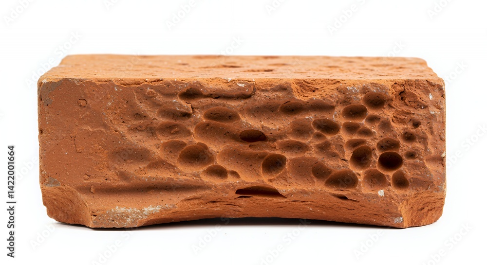 Poster closeup of a crushed red brick fragment showing detailed inner texture isolated on white background