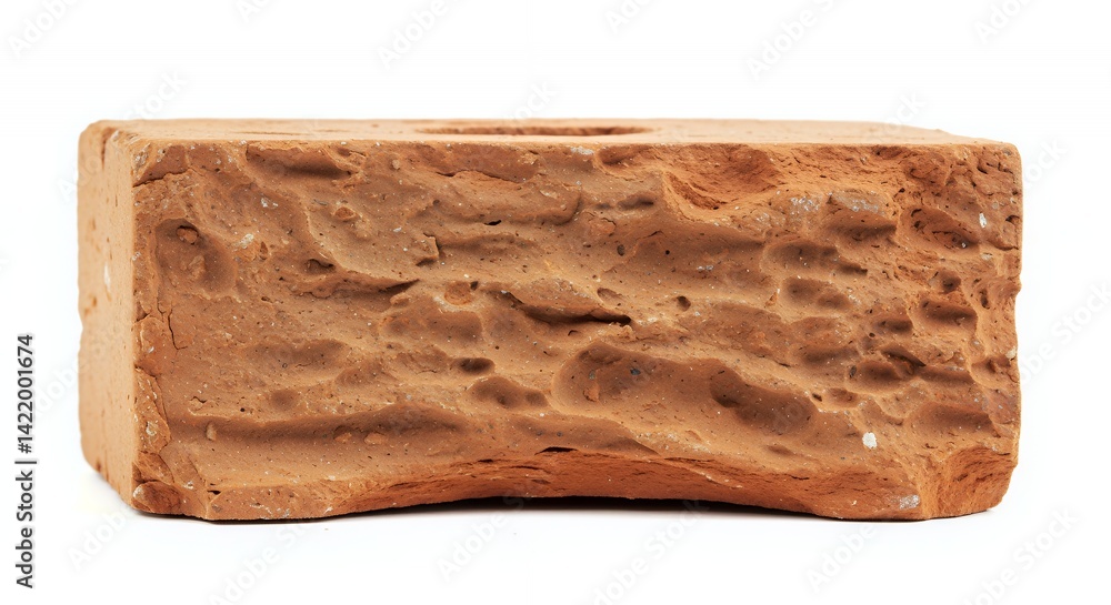 Poster closeup of a crushed brick fragment showing inner texture isolated on white background