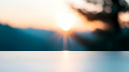Blurred Sunset Over Mountains Landscape Background