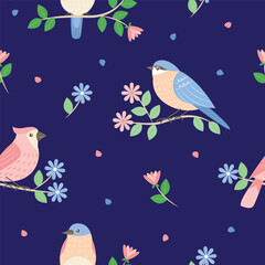 Vector spring birds seamless pattern background