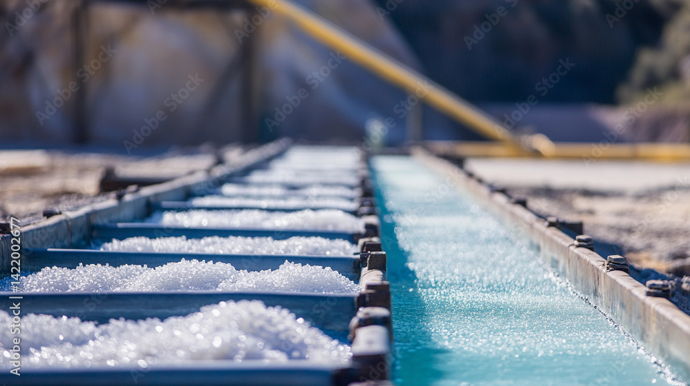 Poster bright close-up of salt evaporation process in nature generative ai