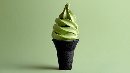 Matcha soft serve ice cream in black cone minimal ba