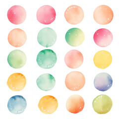 Watercolor circles in various pastel colors arranged in a rectangular grid on a transparent background png