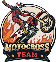 Motocross Rider Logo with Thrilling Stunt and Fiery Design