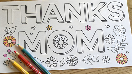 thanks mom A4 size coloring page. you can print it on standard A4 paper at 300 dpi for high-quality printing. back to school concept