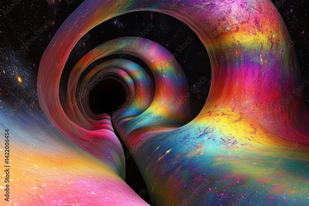Poster colorful spiral tunnel in a cosmic setting with vibrant hues and a mysterious depth
