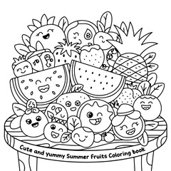 Fototapeta premium Summer Fruit's Coloring pages For Kids 