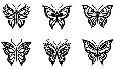 Tribal Butterfly Vector Icons Set – Black Tattoo Style Insect Illustrations