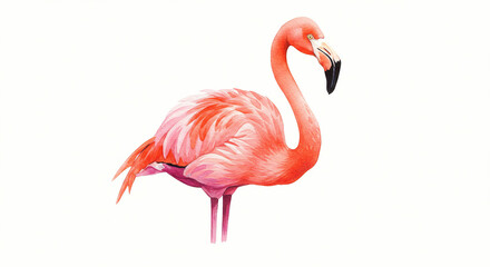 Fototapeta premium Standing Flamingo Watercolor Painting Isolated on White