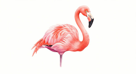 Fototapeta premium Flamingo Standing Watercolor Illustration, Pink Bird Isolated