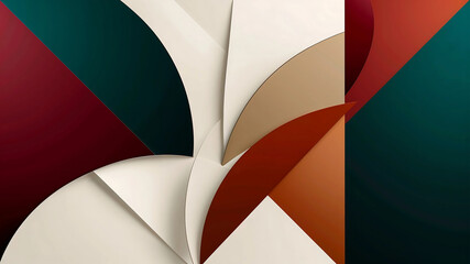 Image is a digital abstract artwork featuring a geometric neat layout with overlapping curved shapes leaf.
