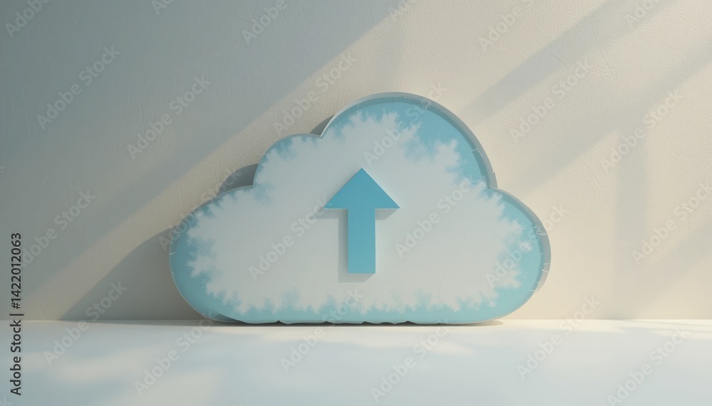 Poster cloud upload action for digital data management home office graphic design bright indoor environment