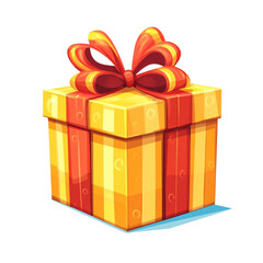 A yellow gift box with a red ribbon bow a cheerful present