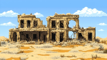 Obraz premium Ruins of a Desert Building Under a Sunny Sky