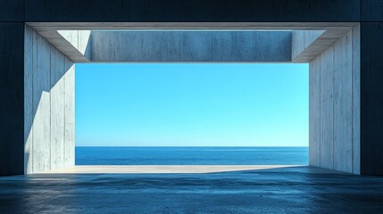 Blue Ocean and Sky Viewed Through a Concrete Frame in Daylight