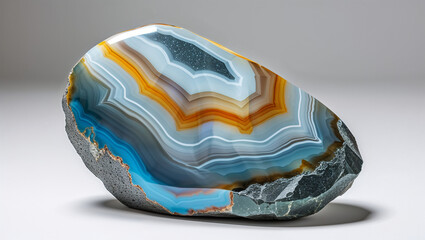 Fototapeta premium Polished Agate Slice With Banded Colors And Geode Cavity In Mineral Specimen