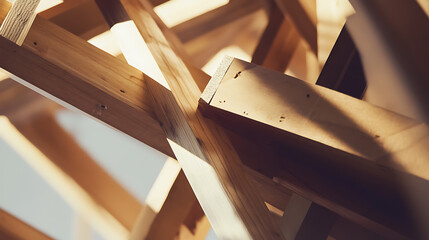 Close-up of Wooden Beams in Construction