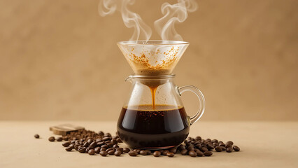 Hot Pour Over Coffee Isolated on Plain Background