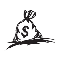Dollar Bag Money Bag Set Icon Sign in Vector Art Black White Bag Illustrator Outline Art