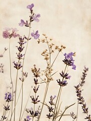 Beautiful Lavender Wildflowers: Vintage Floral Still Life Art with Textured Pastel Background
