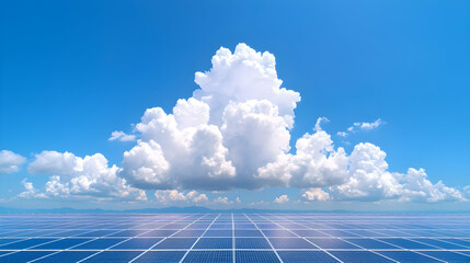 Bright Blue Sky with Large White Cumulus Cloud over Digital Grid