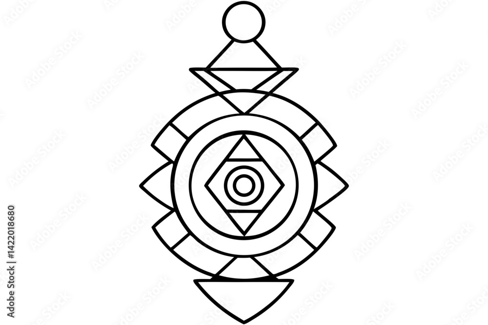 Poster geometric ornament design with triangle and circle elements | simple line art icon for decoration, c