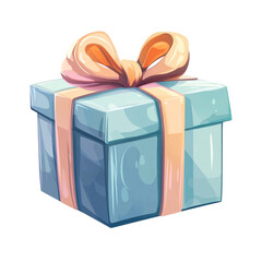 A light blue gift box with a peach ribbon bow a present for a special occasion