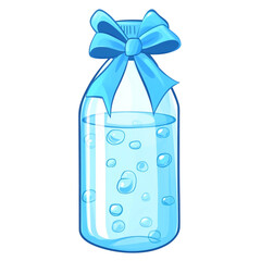 A blue bottle with a bow filled with bubbly water a refreshing gift