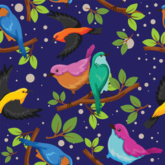 Vector spring birds seamless pattern background