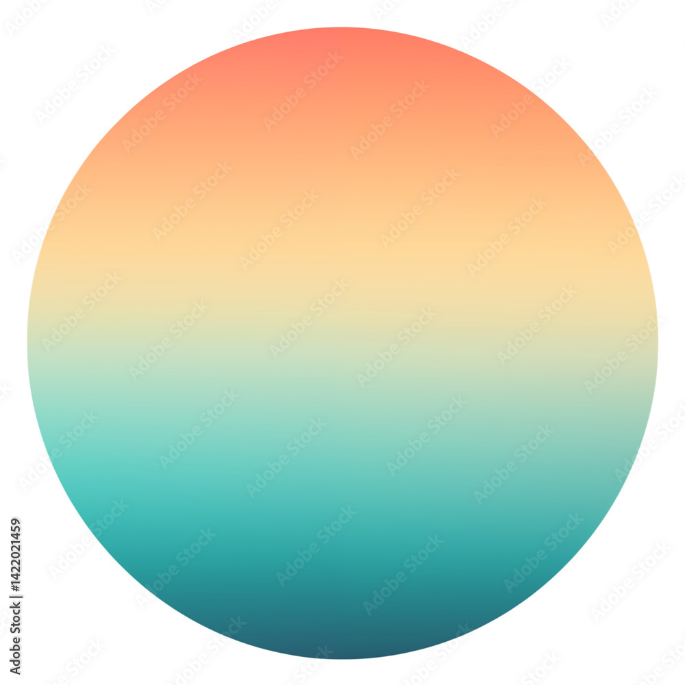 Poster a gradient circle from peach to teal on a transparent background with a soft transition of colors pn