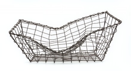 Distorted Brown Wire Basket on White Background