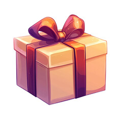 A beautifully wrapped gift box with a big orange ribbon sits ready for giving