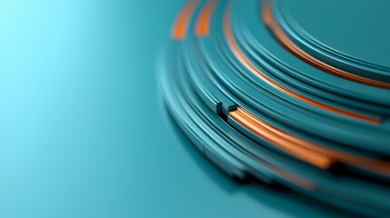 Abstract Teal and Orange Metallic Circles 3D Geometric Design