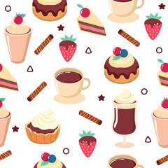 Seamless pattern background of dessert in a cute style.	
