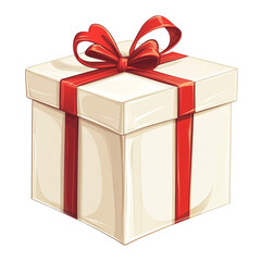 A cream gift box with a big red ribbon bow a perfect present