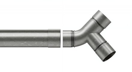Metallic Gray Downspout Pipe with Separated Joints on White Background