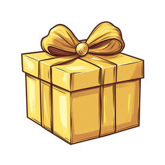 A gold gift box with a big yellow bow a present for a special occasion