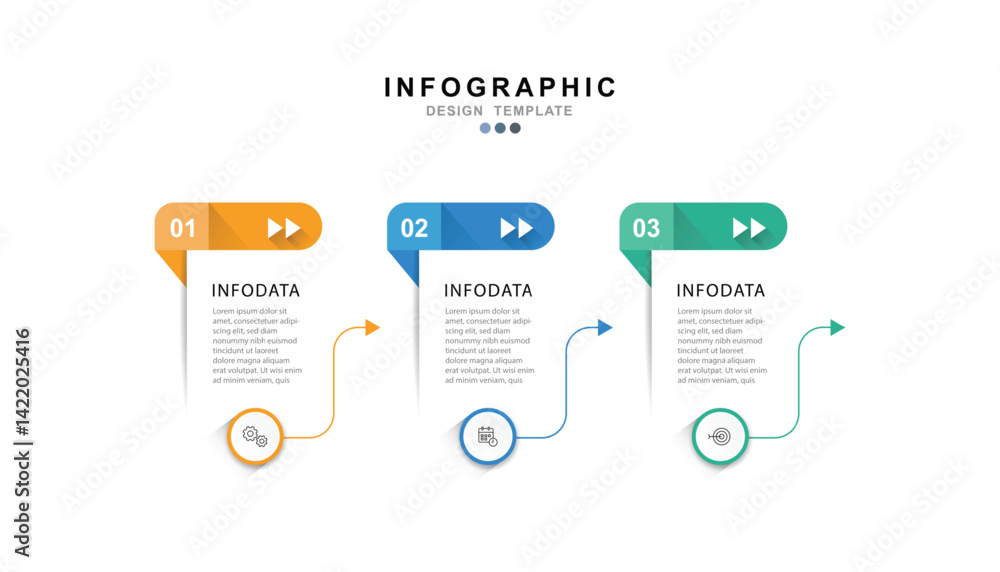 Leinwandbilder Modern template infographic with 3 step process and icons can be used for workflow, business information, presentation and data visualization