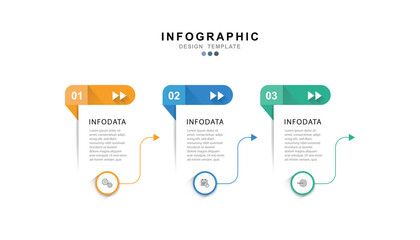 Modern template infographic with 3 step process and icons can be used for workflow, business information, presentation and data visualization