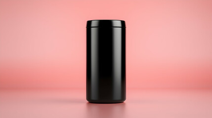 Black Cylindrical Container on Pink Background