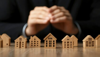 Hands protecting miniature homes