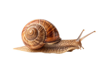 Snail crawling on a surface, showcasing its beautiful shell and slow movement in a natural environment