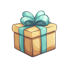 A tan gift box with a teal ribbon and bow a perfect present