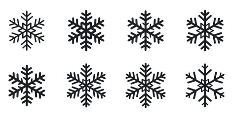 Set Of Simple Geometric Snowflake Icons Isolated On White Background Winter Season Holiday Decoration Graphics Festive Vector Illustration