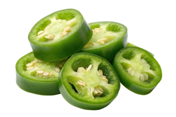 Fresh green jalapeno slices arranged neatly showcasing their vibrant color and unique texture in a bright setting