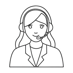 A minimalist line drawing of a woman wearing a headset, 