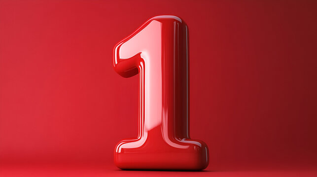 Shiny red number one on red background